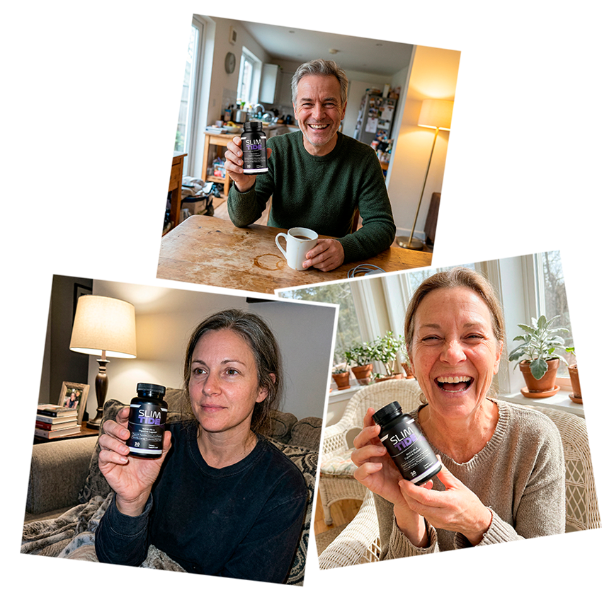 Group of SlimTide customers on mobile testimonial banner