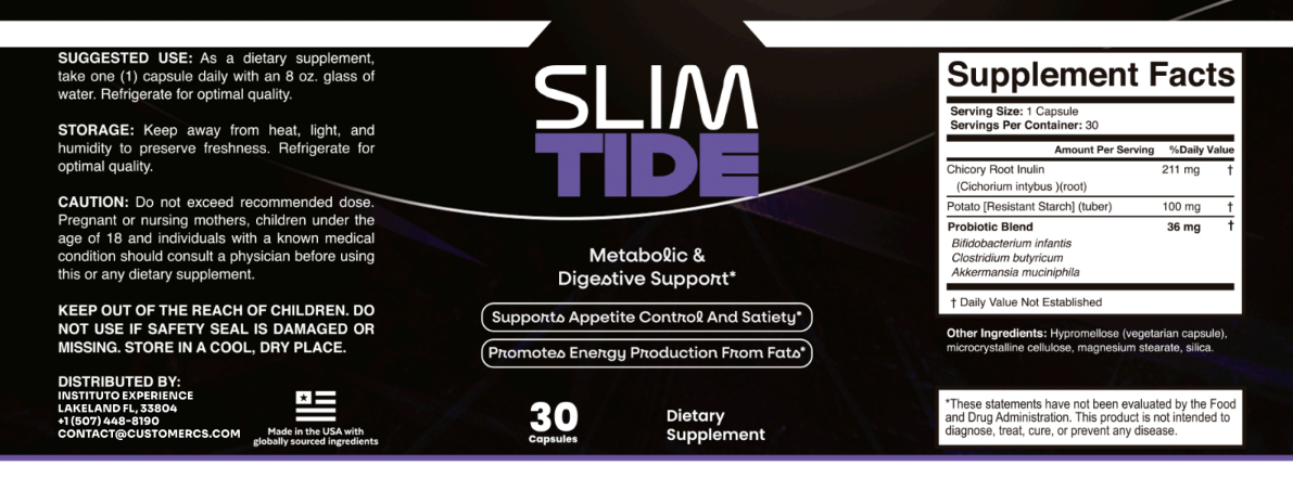 SlimTide supplement label - tap to zoom